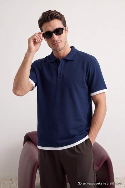 Trendyol Collection تي شيرت باللون الأزرق الداكن عادي بدون أكتاف مصنوع من الق...