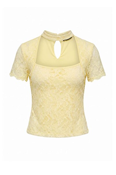 Trendyol Collection Light Yellow Straight Fitted Choker Collar Moon Sleeve Re...