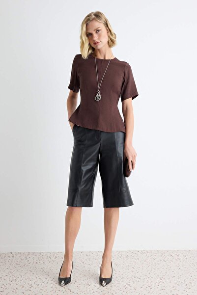 Trendyol Collection Brown Woven Blouse with Back Tie Detail Twoaw27Bz00137