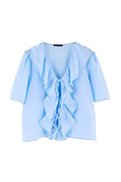 Trendyol Curve Μπλούζα Baby Blue Aerobin Woven Plus Size