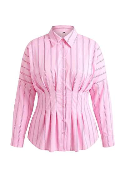 Trendyol Curve Pink Lycra Waist Fitted Plus Size Woven Shirt Tbbaw26Ax0002