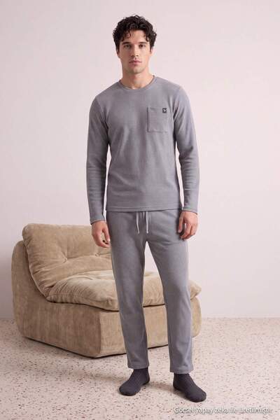 Trendyol Collection Gray Melange Regular Fit Pocket and Label Detailed Waffle...