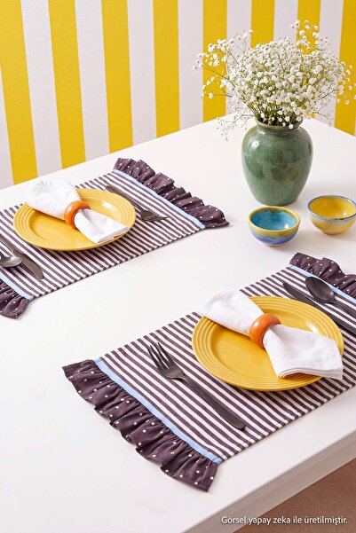 TRENDYOLMİLLA HOME 2-Piece Retro Themed Ruffle Detailed American Service Set ...