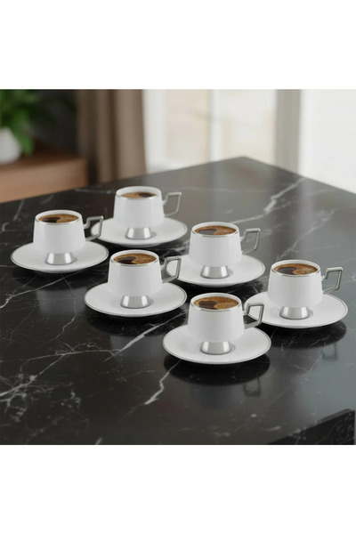 Jumbo Ellmore Platin 6'lı Kahve Fincan Takımı 90 ml
