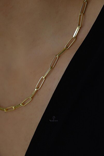 BY BARUN SİLVER Kalın Zincir Yuvarlak Oval 925 Ayar Unisex Sarı Gold Gümüş Zi...