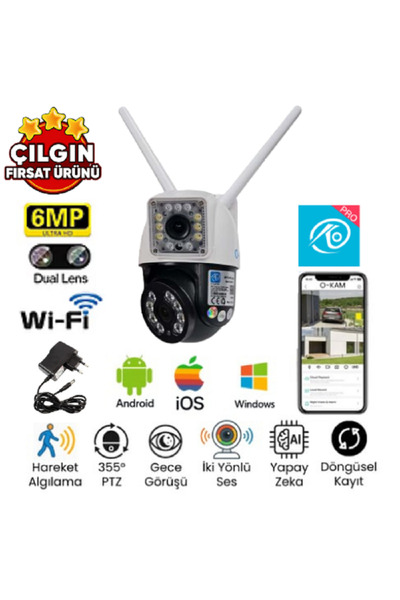 O-KAM -3012 Wifi 2Lens Alarm+Siren+Işık+Sesli Kamera Adaptör Hediyeli