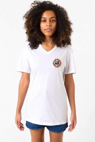 Tshirthane تيشيرت نسائي أبيض برقبة على شكل حرف V بشعار Dragon Ball Z Anime