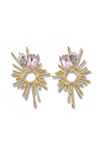 h&b design jewel Gold Pink Stone Design Earrings
