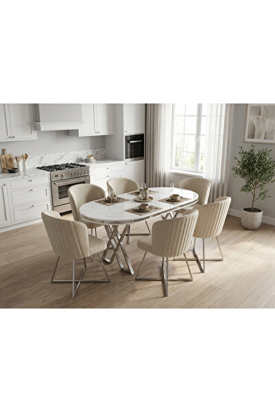 ÜNALMIŞ SALON VE MUTFAK YEMEK MASASI TAKIMI 90X170 ( MASA VE 6 SANDALYE )