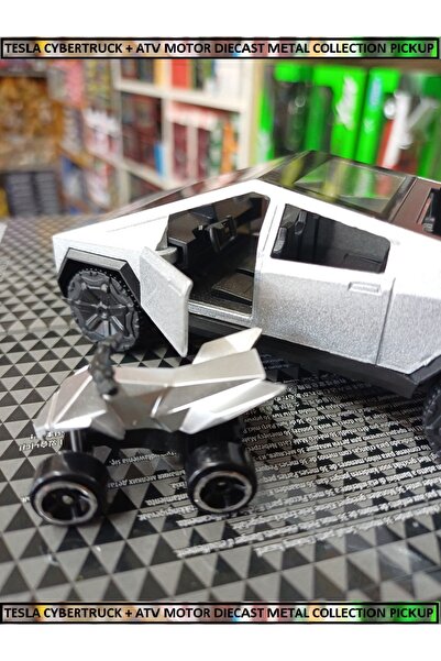 OYUNCAKSAHİLİ Diecast Metal Tesla Cybertruck Tarzı 12cm Koleksiyon Jip Metalik gri Kapı Bagaj Açılır
