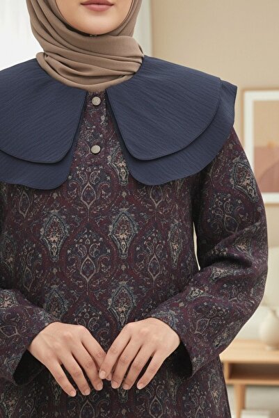 HİJABAYA Apron Collar Half-Buttoned Slit Quilted Tunic
