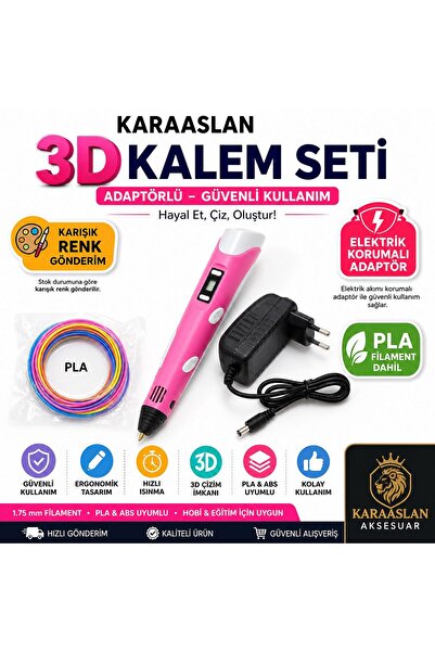 Genel Markalar 3D Kalem Printing Pen Adaptörlü | Elektrik Korumalı 3D Çizim Kalemi | PLA ABS Uyumlu | Karışık Renk Gönderim-mutkin