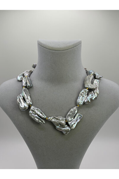 Butik MIZE Silver Baroque Flow Doğal Barok İnci Kolye - 39 cm El Yapımı State...