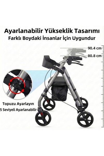 Witali Frenli, Katlanabilir, Koltuklu Yürüteç Tekerlekli Rollator Walker Hasta Yürüteci