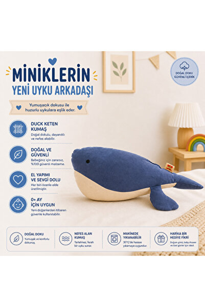 Balık Balina Figürlü Uyku Arkadaşı Dekoratif Çocuk Yastık Çocuk Odası - 65X25 cm