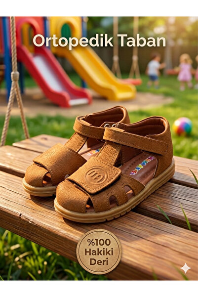 nuh kids Hakiki Deri Ortopedik Çocuk Sandalet
