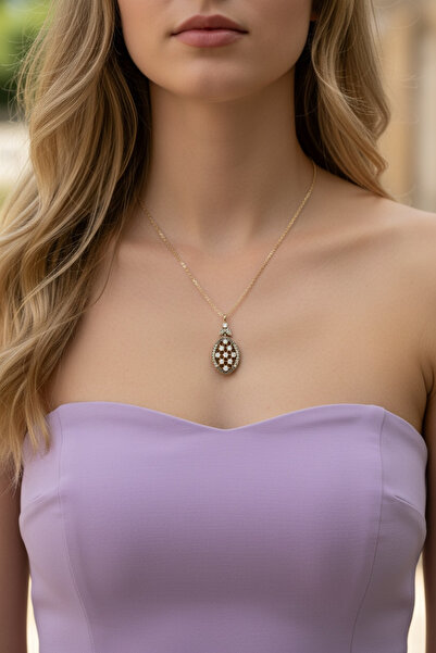 FUYA JEWELLERY Taşlı Oval Kolye