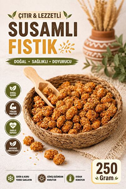 ÜLKÜ KURUYEMİŞ (250 GR) Taze Yerli Üretim Yer Fıstığı Susamlı Fıstık Hediyeli...