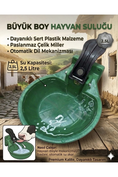 YMN Hayvan Suluğu Plastik 2.5 Litre Kırılmaz Sağlam Hayvan Suluğu Kelepçesi D...