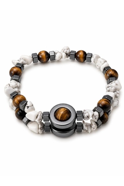 Gift Sellection سوار الحجر الطبيعي الحقيقي Howlite - سوار الطاقة عين النمر، ا...