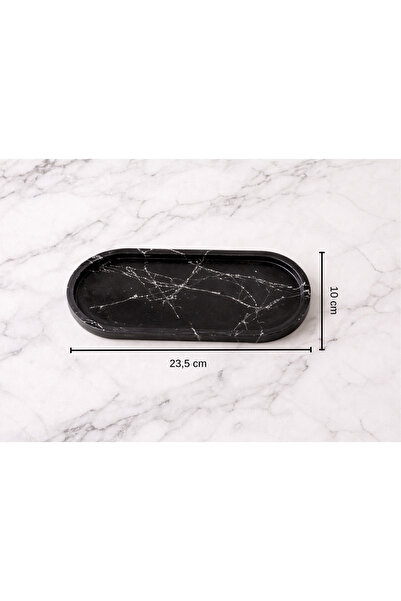 Vivarium Siyah Modern Mermer Kompozit (Yapay Mermer) Oval Yağdanlık ve Bahara...