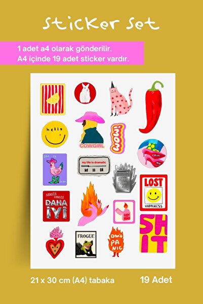 ArtDropsco 19’lu Sticker Set Kolaj Tarzı Renkli Estetik Laptop Telefon Sticke...