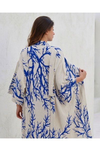 Merfico Linen Kimono Long Blue