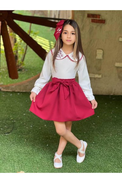 Lucky kidswear PAPATYA NAKIŞ DETAYLI TOKALI ETEKLI ALT ÜST KIZ TAKIM