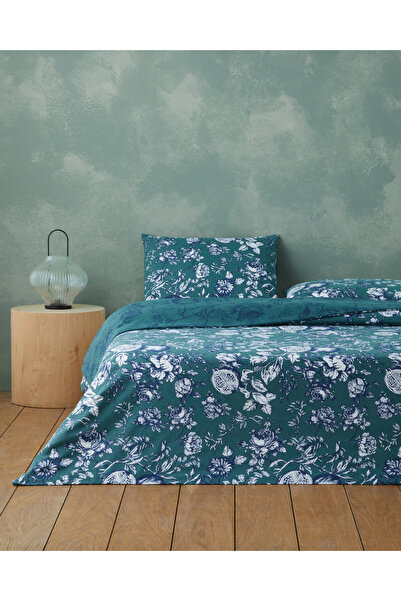 English Home Flanel Ruby Garden pentru două persoane cearșaf piese lenjerie d...