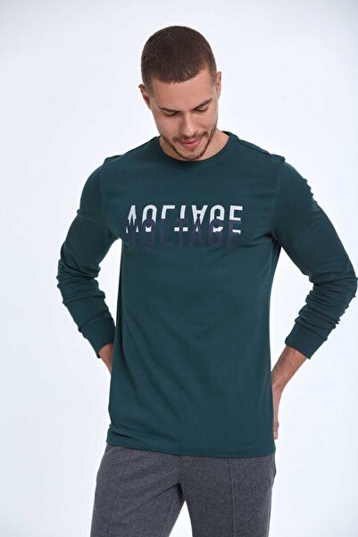 Voltaj okrugla kragna NAPON Štampano Duga ruka T-shirt Zeleno