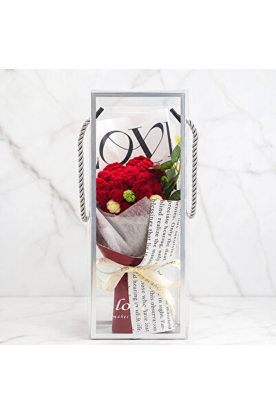 Store Tekli El Örgüsü Gül Buketi – Dekoratif El Yapımı Çiçek 24x9 cm