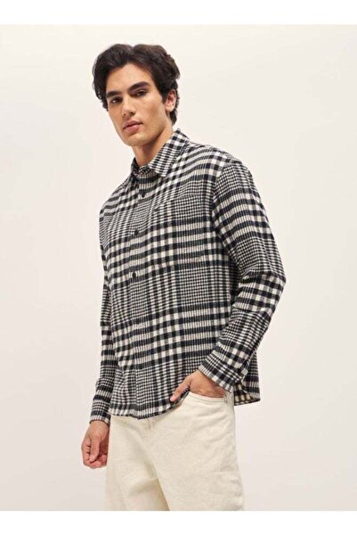 The Bear House Men's Black With White Cotton Checked Relax Fit Casual Shirt F...