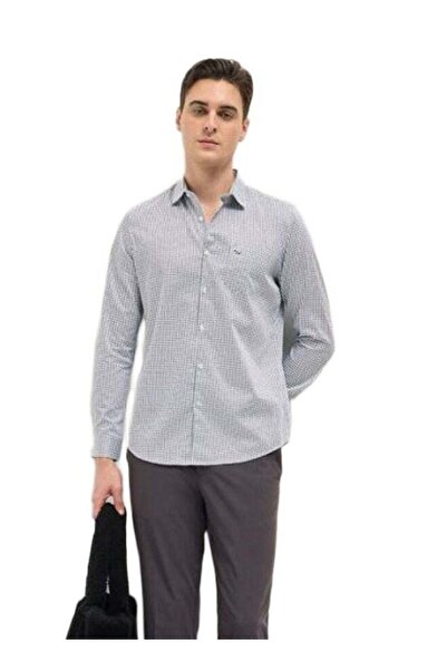 The Bear House Men's White with Blue Geometric Printed Tailored Fit Formal Sh...