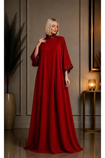 ALYEL NAKER Sequin Paneled Kimono Sleeve A-Form Casual Abaya Dress