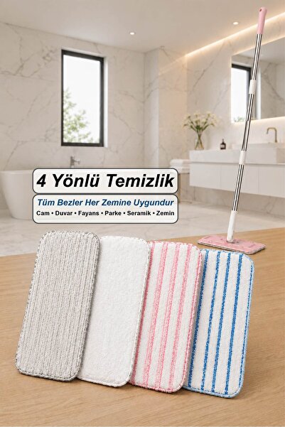 VİP AHMET Premium Tablet Mop Temizlik Set 4 Lü Yedek Bez (Temiz & Kirli Su Ayrımlı)