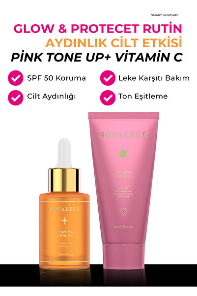Novalyce Leke Karşıtı C Vitamini Serum + SPF 50+ Ton Eşitleyici Pembe Güneş K...