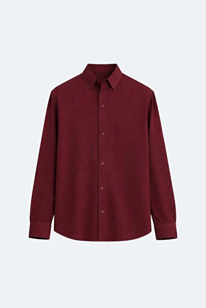 VAMOSCLO Hafif Dokulu Oversize Gömlek Bordo