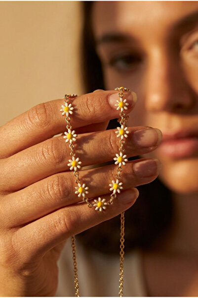 AvaLineAtelier 14 Ayar Altın Kaplama Renkli Choker Papatya Kolye