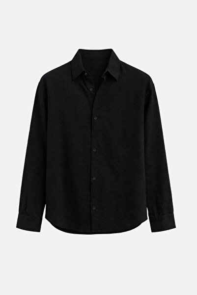 Genel Markalar Basic Keten Oversize Gömlek Siyah