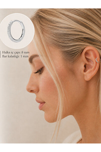 316L Çelik Halka Taşlı Piercing Tragus Helix Daith Conch