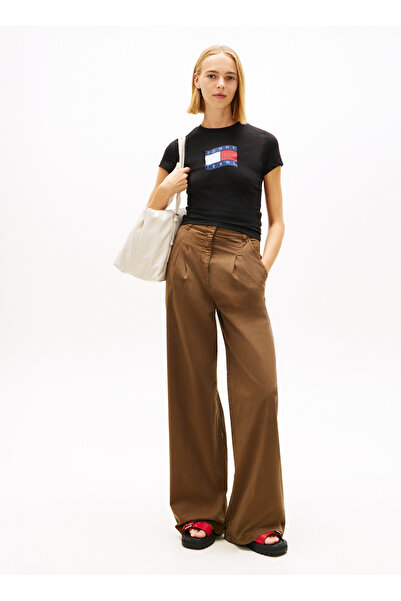 Tommy Jeans Siyah Kadın T-Shirt TJW SLIM WAVY FLAG TEE EXT