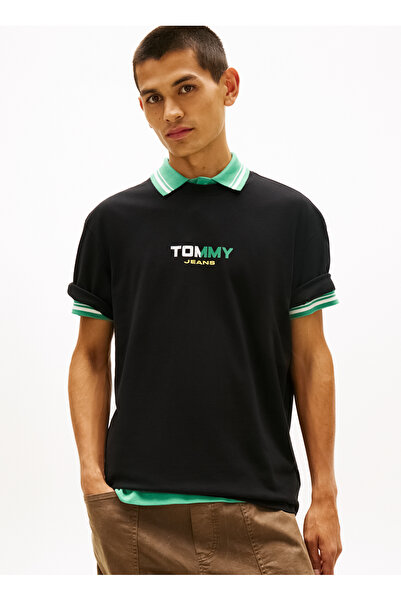 Tommy Jeans Black Men's Regular Fit Printed T-Shirt Dm0Dm22534Bds Black T-Shirt
