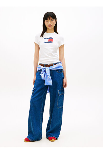 Tommy Jeans Ekru Kadın T-Shirt TJW SLIM WAVY FLAG TEE EXT