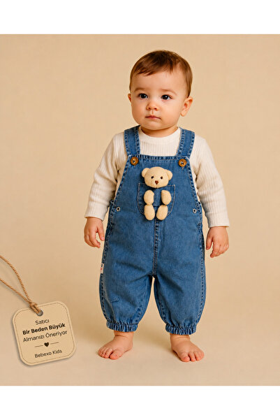 BEBEXO KIDS Unisex Ayıcıklı Bebek Kot Salopet(Tulum) Çizgili Body 2'li Takım ...