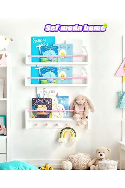 Sef moda 3’lü mdf’lam montessori raf&kitaplık pembe çıta
