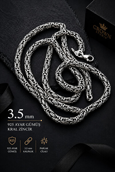 crownstudio Crown Studio 925 Ayar Gümüş Kral Zincir Kolye 3,5 mm Erkek