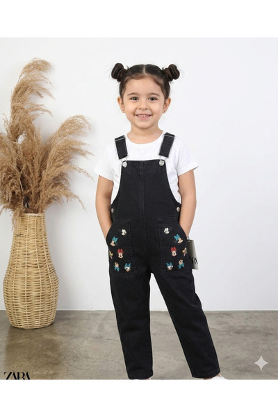 gnygiyim Girl's Denim Salopet Overalls with Adjustable Straps and Character P...