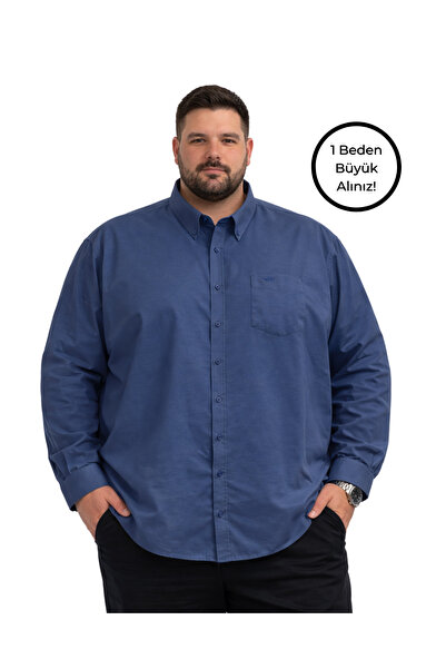 BattalModa Erkek Büyük Beden Açık Lacivert Uzun Kollu Gömlek 3XL-4XL-5XL-6XL-...