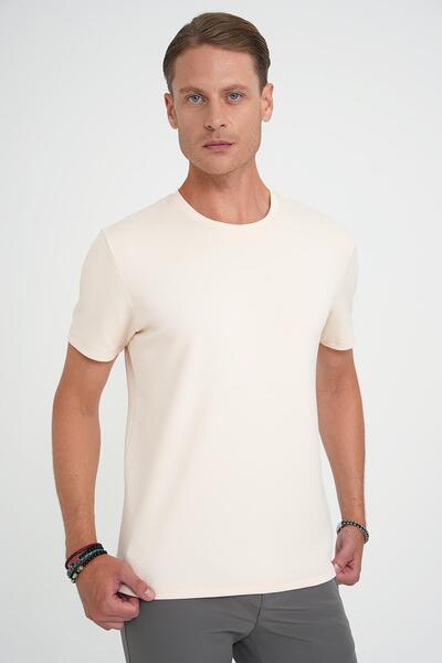 Efor Comfort Fit Crew Neck 97% Flexible Cotton Cream T-Shirt Ts 885