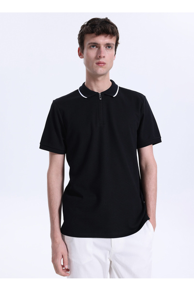 Fabrika Siyah Erkek Slim Fit Jakarlı Polo T-Shirt F6SM-TST 2057